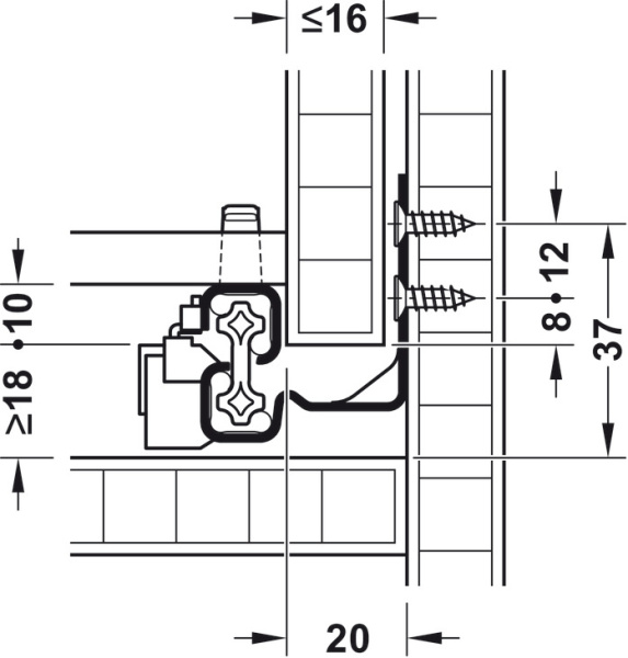Направляющие скрытого монтажа UMS30 16/500 мм до 30 кг, с функцией РТО, с фиксаторами